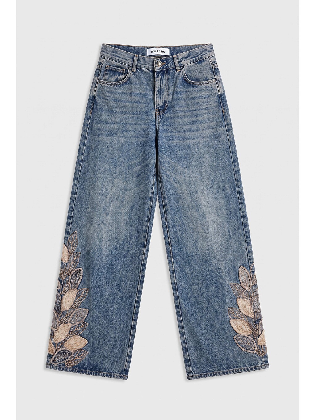Mavi Kadın Koyu Jean 4w6-8 Palazzo Fit Özel Nakış Desenli Tasarım Denim Jean-3