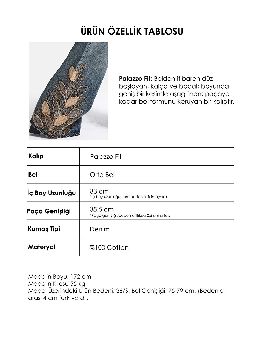 Mavi Kadın Koyu Jean 4w6-8 Palazzo Fit Özel Nakış Desenli Tasarım Denim Jean-4