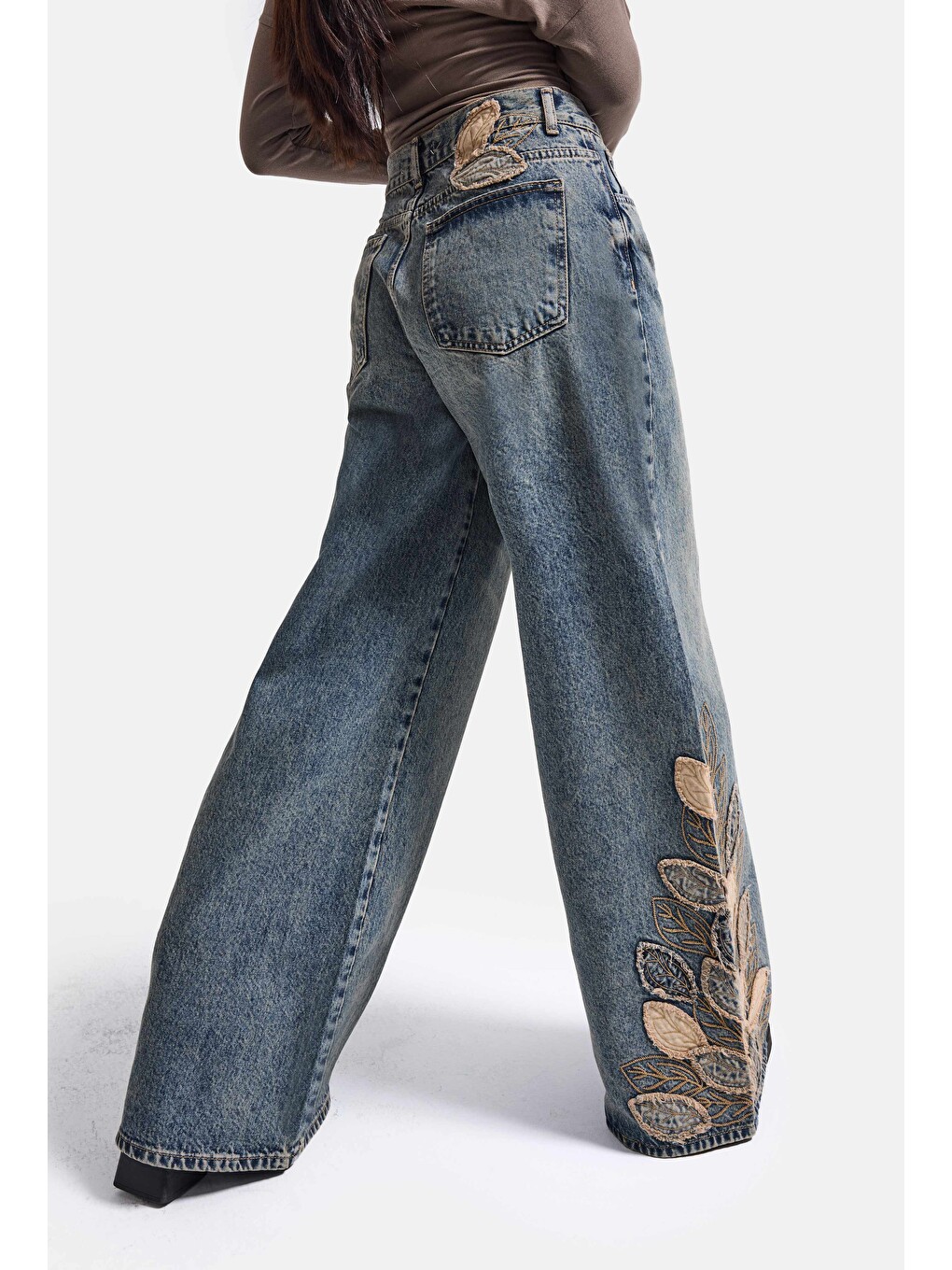 Mavi Kadın Koyu Jean 4w6-8 Palazzo Fit Özel Nakış Desenli Tasarım Denim Jean-5