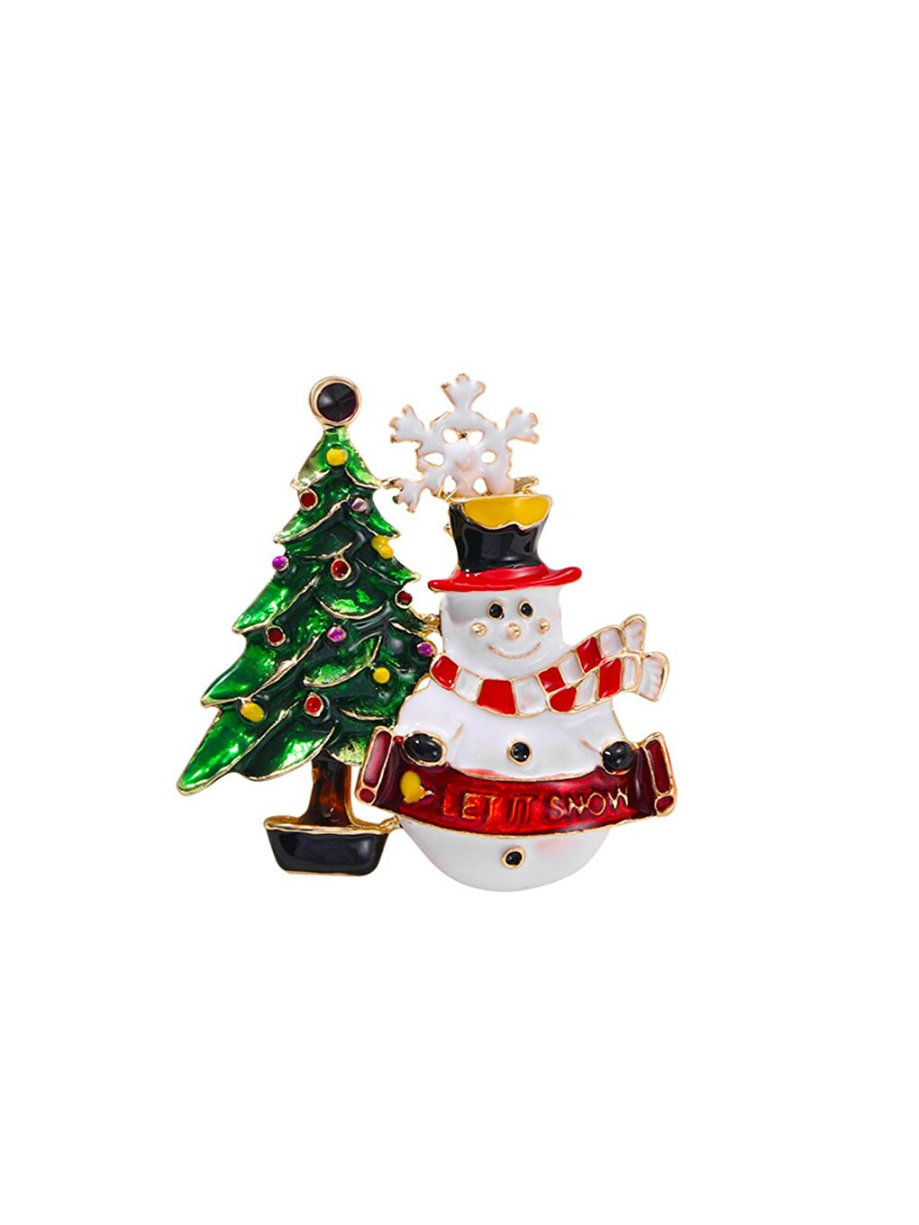 Sarı Yılbaşı Ağacı Kardanadam Ağaç Figürlü Broş Yaka İğnesi-1