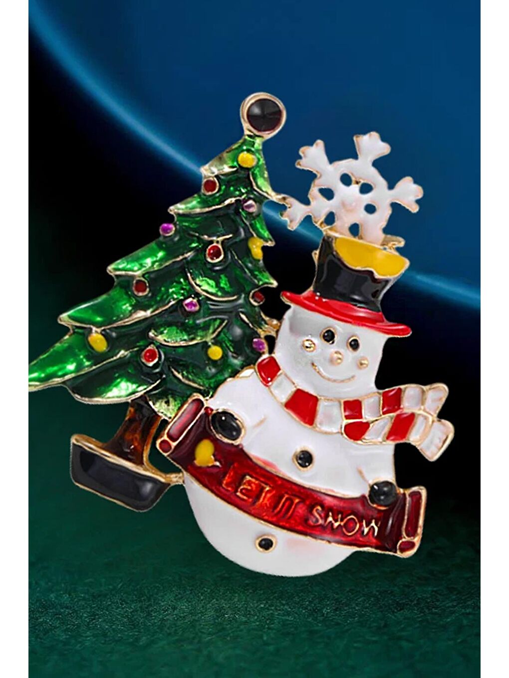 Sarı Yılbaşı Ağacı Kardanadam Ağaç Figürlü Broş Yaka İğnesi-2