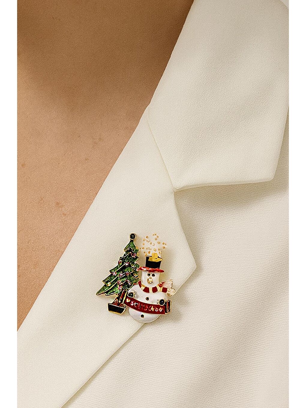 Sarı Yılbaşı Ağacı Kardanadam Ağaç Figürlü Broş Yaka İğnesi-3