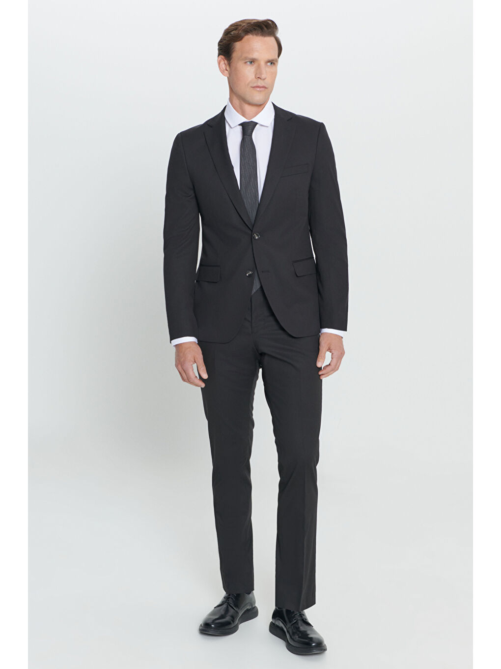 Erkek Siyah Slim Fit Dar Kesim Mono Yaka Takım Elbise-1