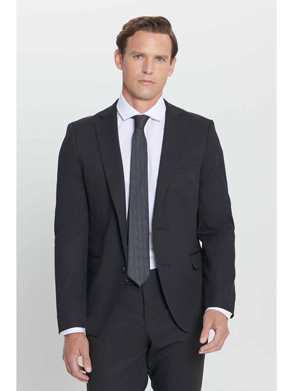 Erkek Siyah Slim Fit Dar Kesim Mono Yaka Takım Elbise-3