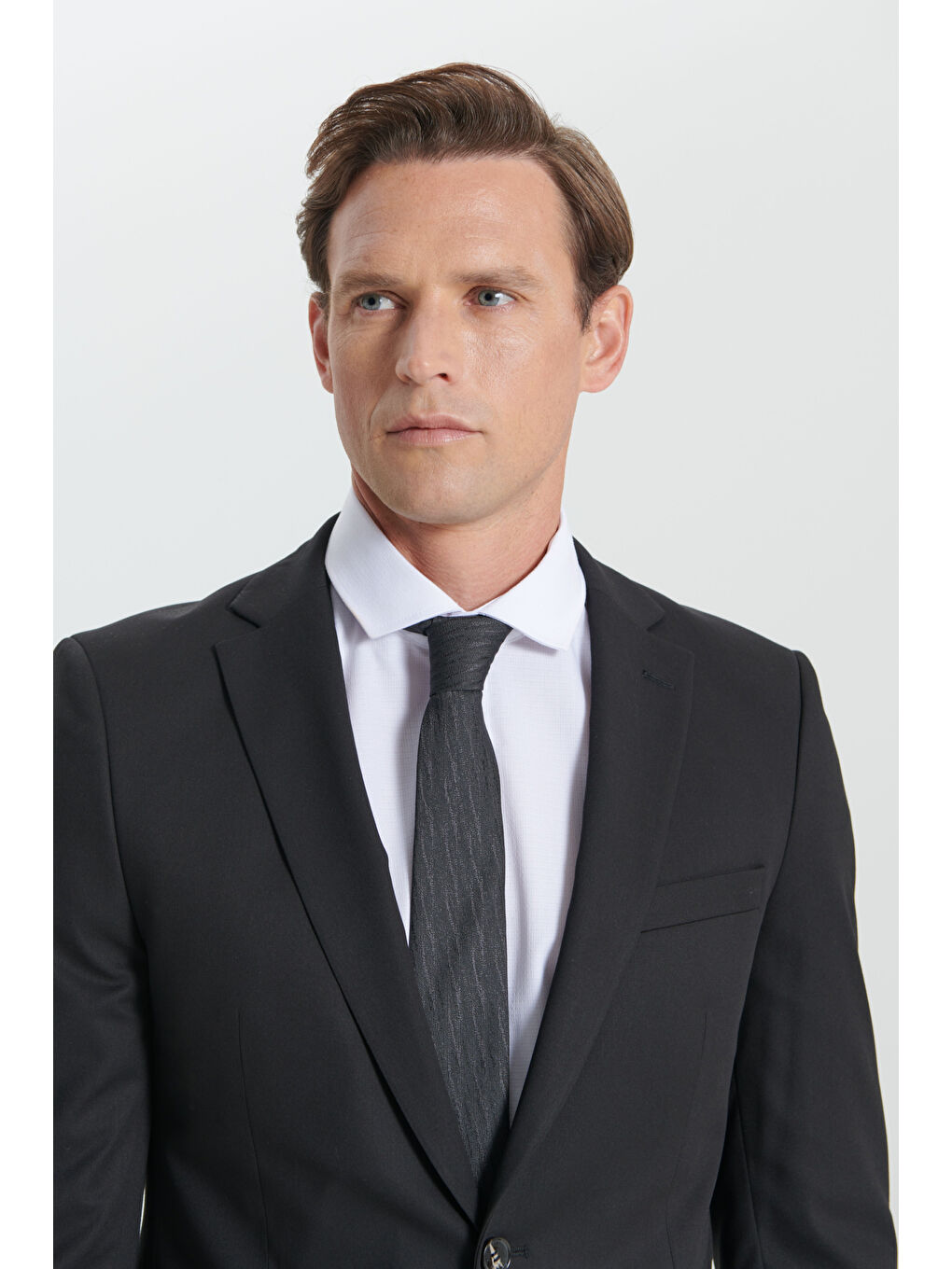 Erkek Siyah Slim Fit Dar Kesim Mono Yaka Takım Elbise-4