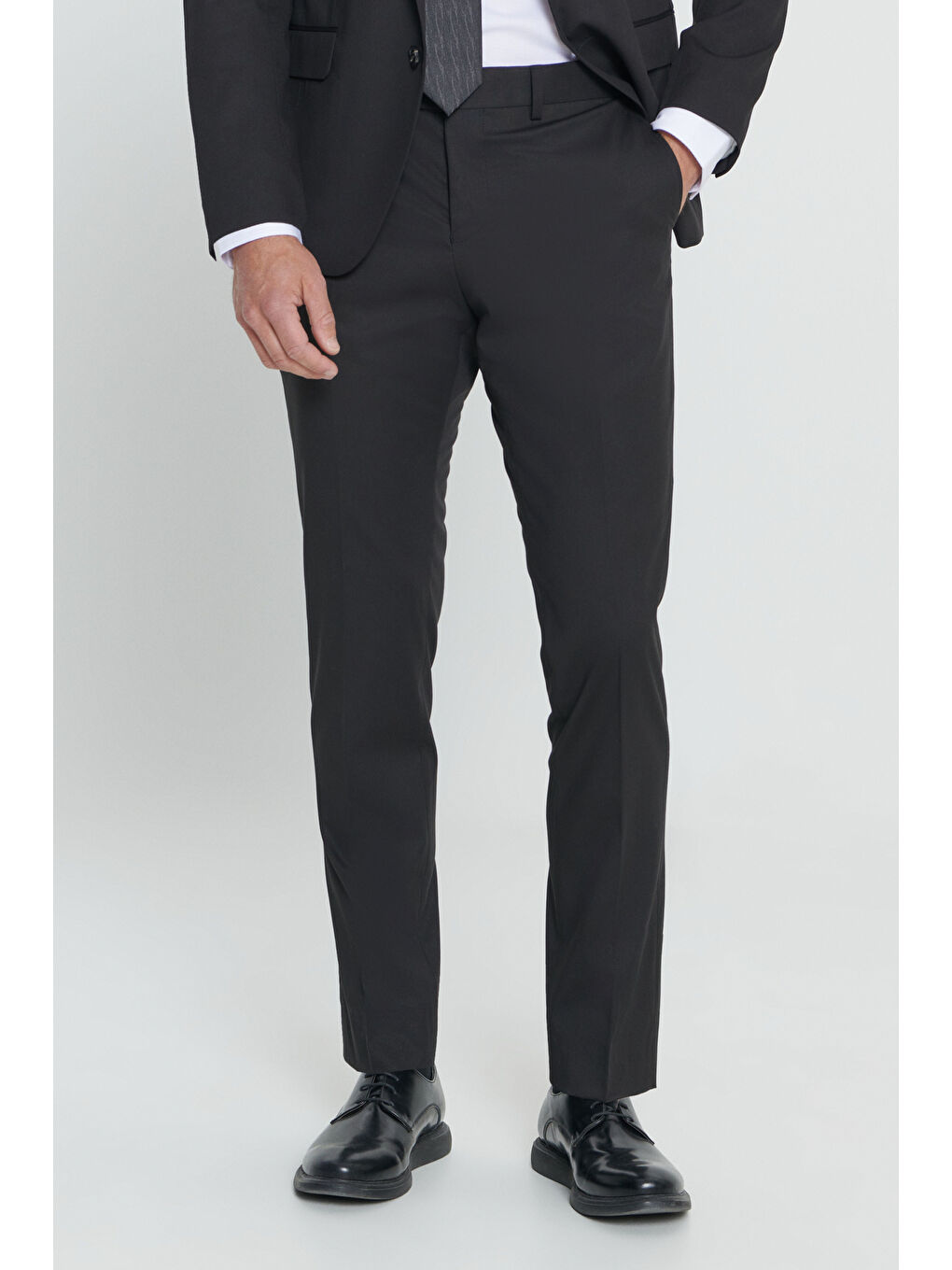 Erkek Siyah Slim Fit Dar Kesim Mono Yaka Takım Elbise-5