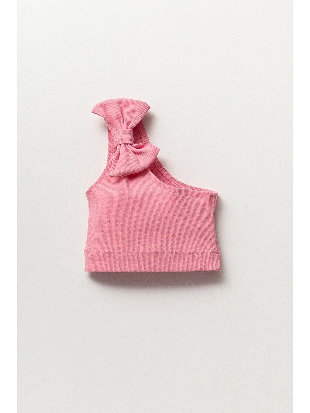 Pembe Kiz Çocuk Fiyonklu Tek Omuz Crop Body T-shirt