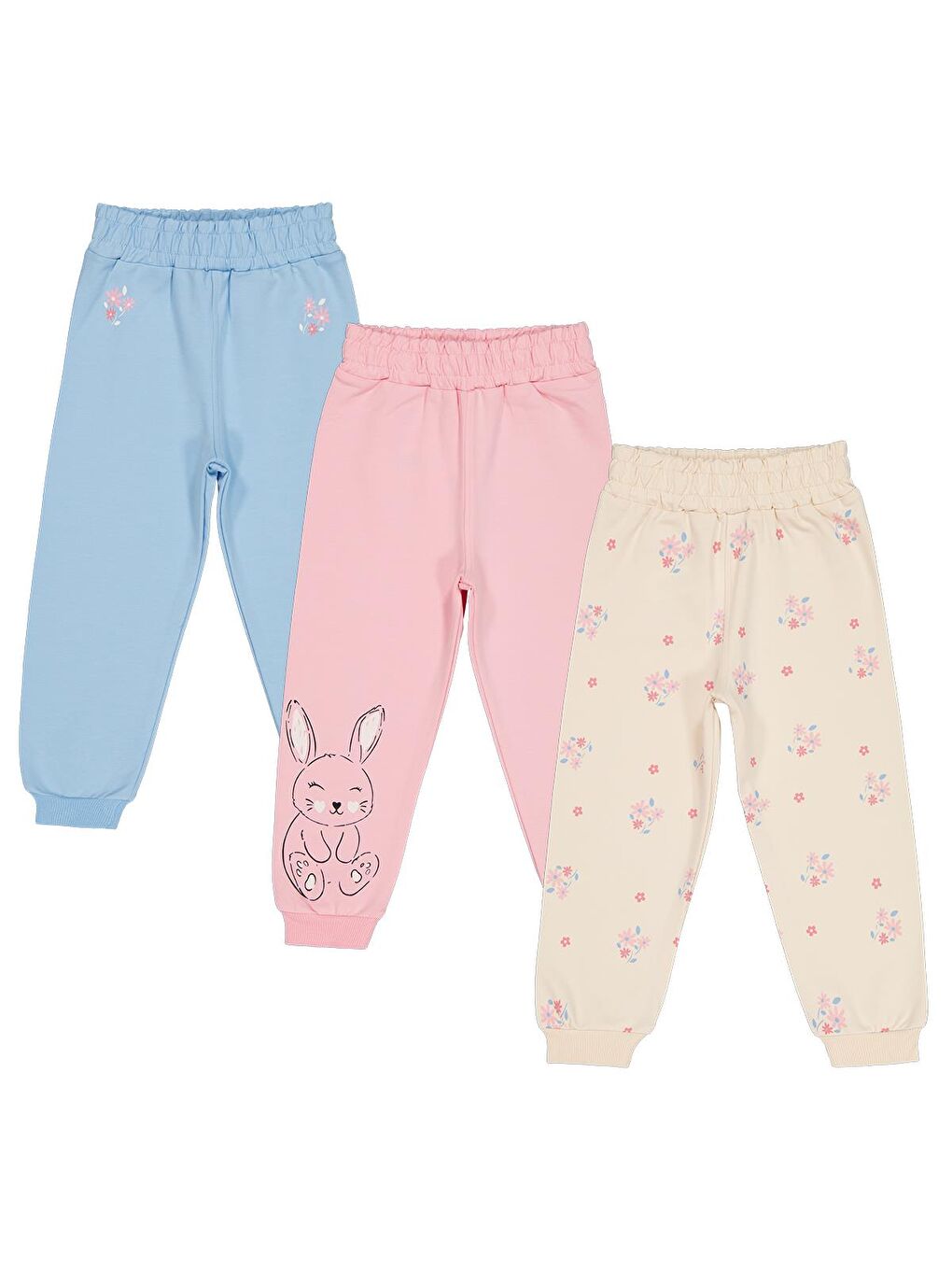 Beyaz Girls Tavşan Baskılı 3'lü Set 2-5 Yaş Eşofman Altı - Standart