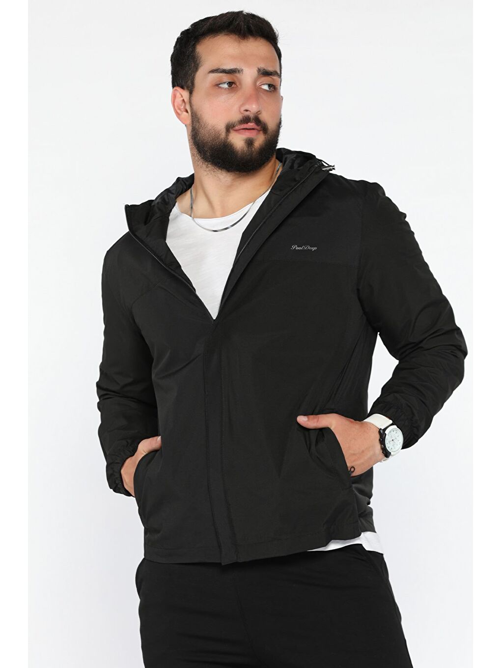 Siyah Kapüşonlu Astarlı Erkek Mevsimlik Mont-2