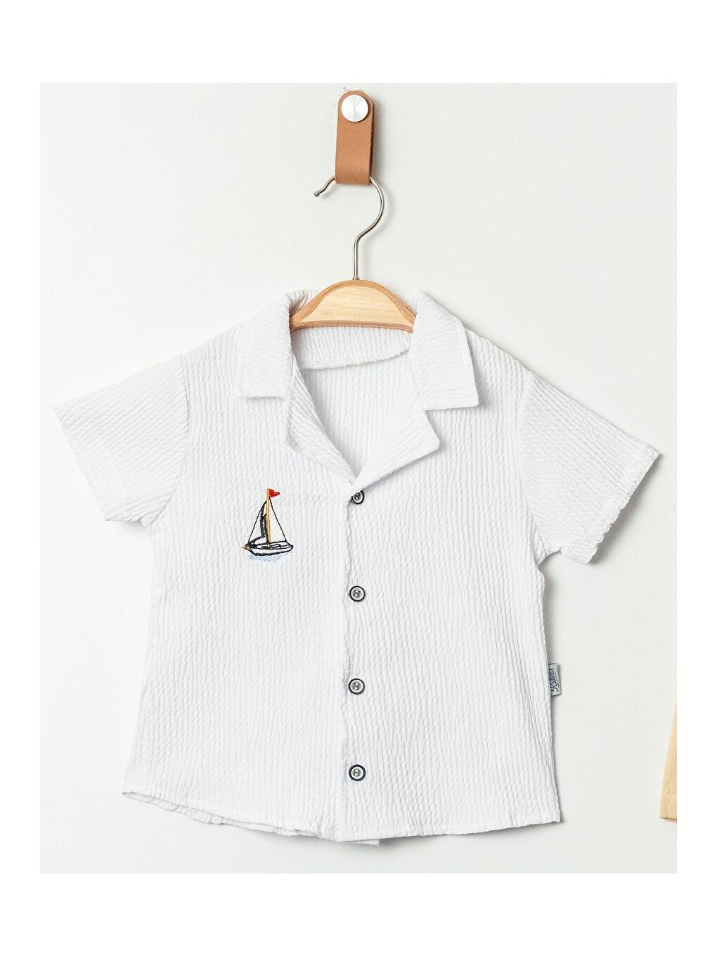 Beyaz Gömlek Yelken Desenli Belden Ayarlanabilir Kısa Kollu Şortlu 3'lü Takım-5