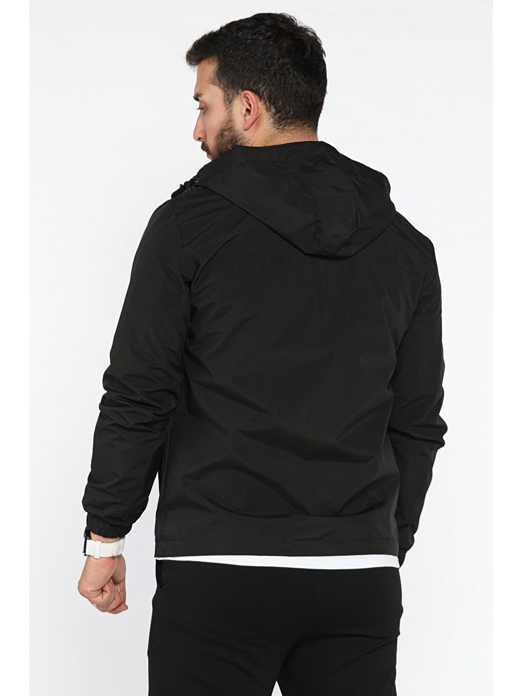 Siyah Kapüşonlu Astarlı Erkek Mevsimlik Mont-3