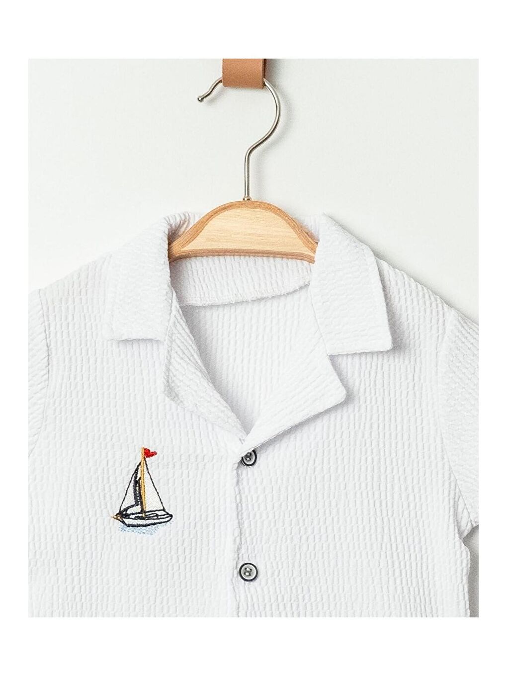 Beyaz Gömlek Yelken Desenli Belden Ayarlanabilir Kısa Kollu Şortlu 3'lü Takım-6