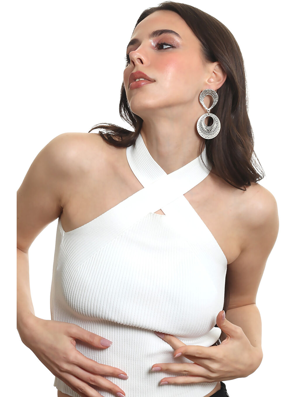 Gri Kadın Antik Gümüş Kaplama Etnik Motifli Tasarım Küpe-1