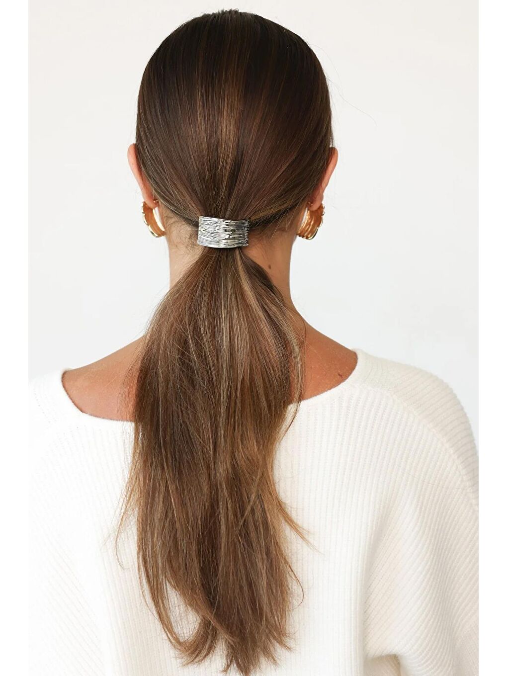 Gri Çizgi Dokulu lastikli At Kuyruğu Tokası