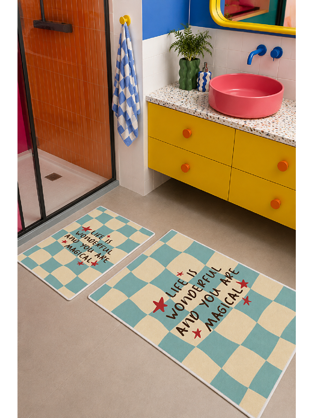 Mavi Bej You Do Not Have To Be Perfect Yazılı Banyo Paspası 2’li Set-2