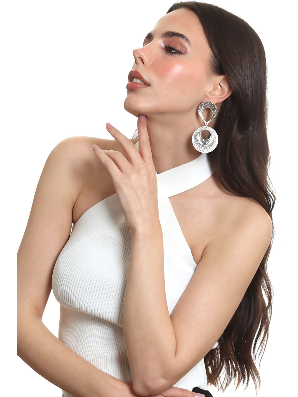 Gri Kadın Antik Gümüş Kaplama Etnik Motifli Tasarım Küpe-2