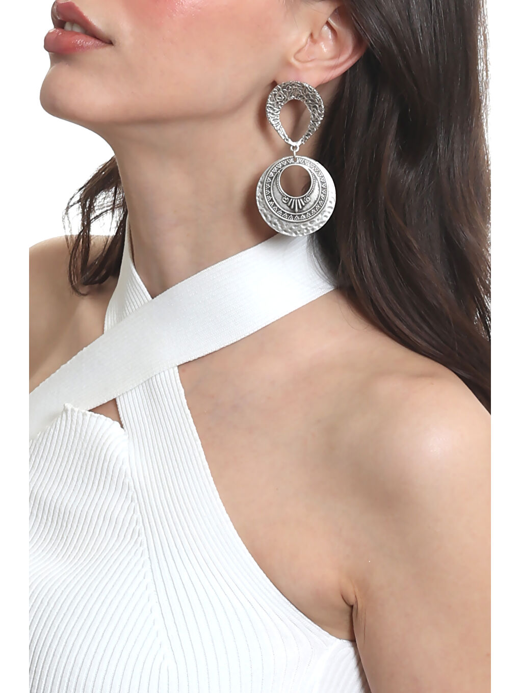 Gri Kadın Antik Gümüş Kaplama Etnik Motifli Tasarım Küpe-3