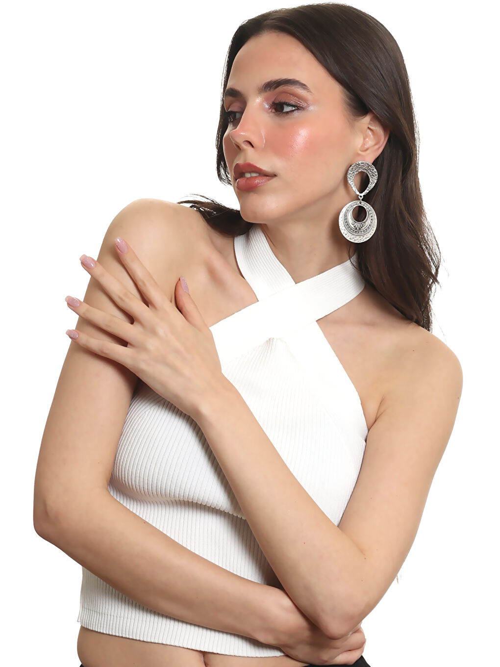 Gri Kadın Antik Gümüş Kaplama Etnik Motifli Tasarım Küpe-5