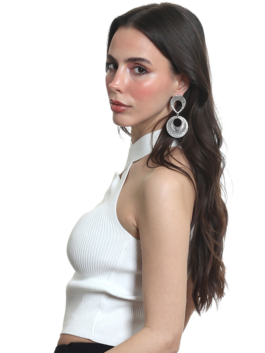 Gri Kadın Antik Gümüş Kaplama Etnik Motifli Tasarım Küpe-6