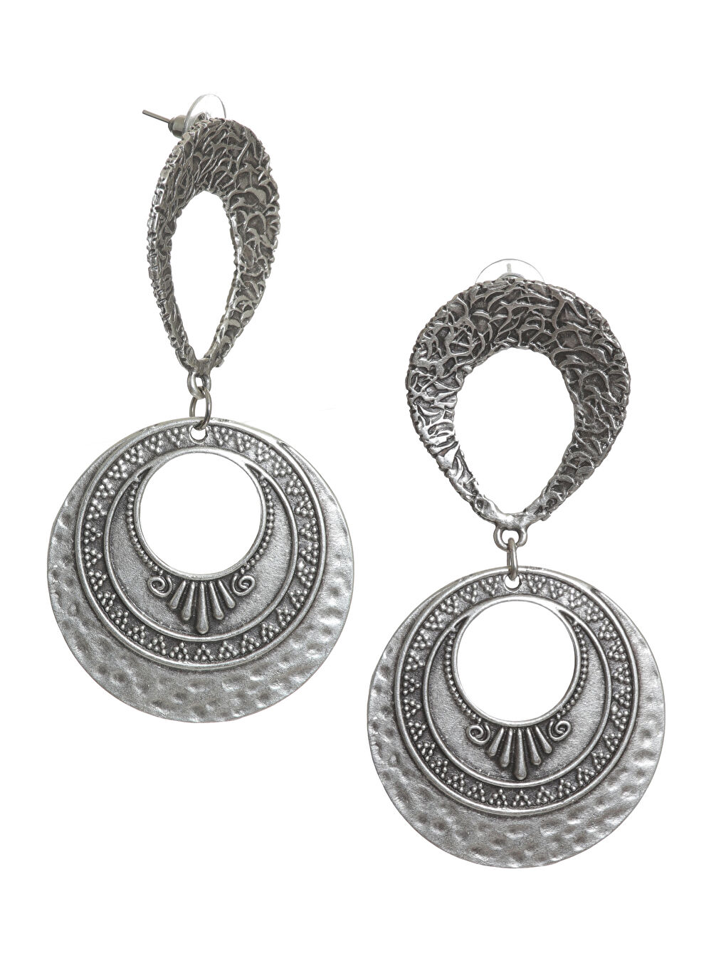 Gri Kadın Antik Gümüş Kaplama Etnik Motifli Tasarım Küpe