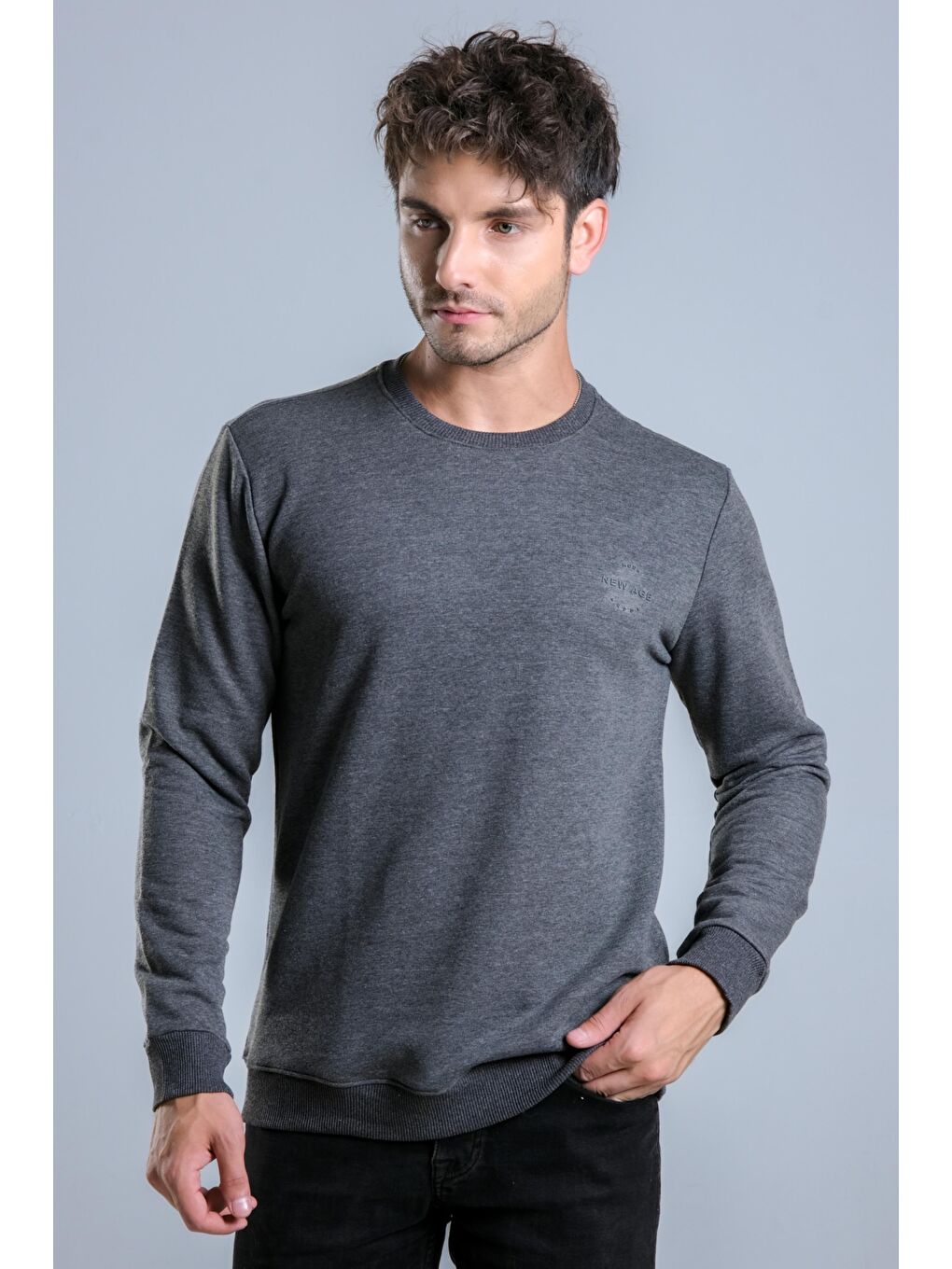 Gri New Age Baskılı Düz Sweatshirt MAR ÖR300