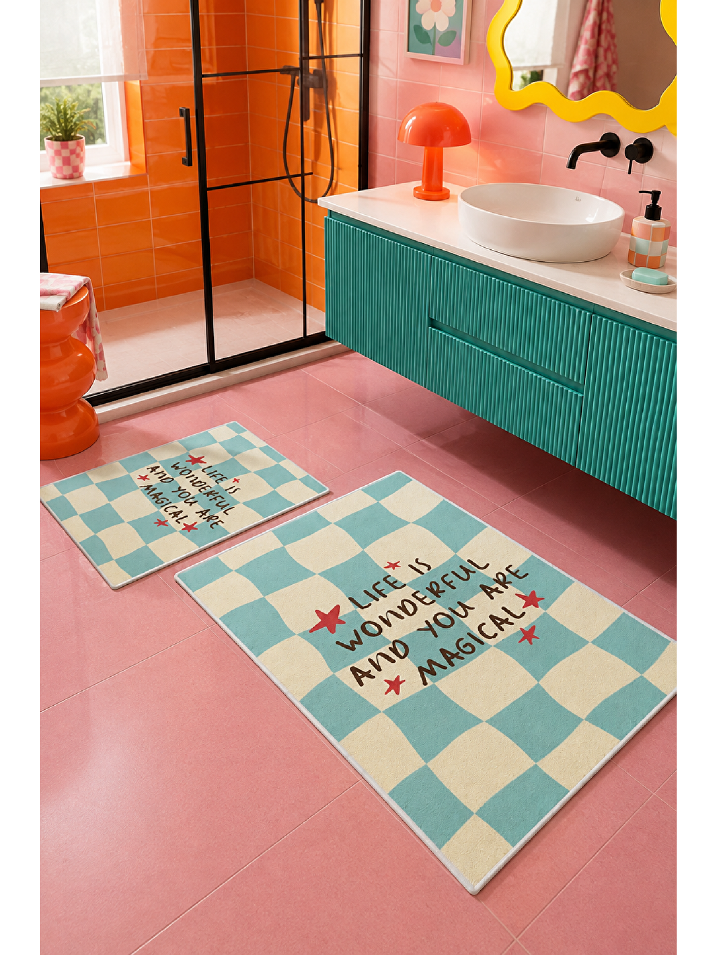 Mavi Bej You Do Not Have To Be Perfect Yazılı Banyo Paspası 2’li Set-4