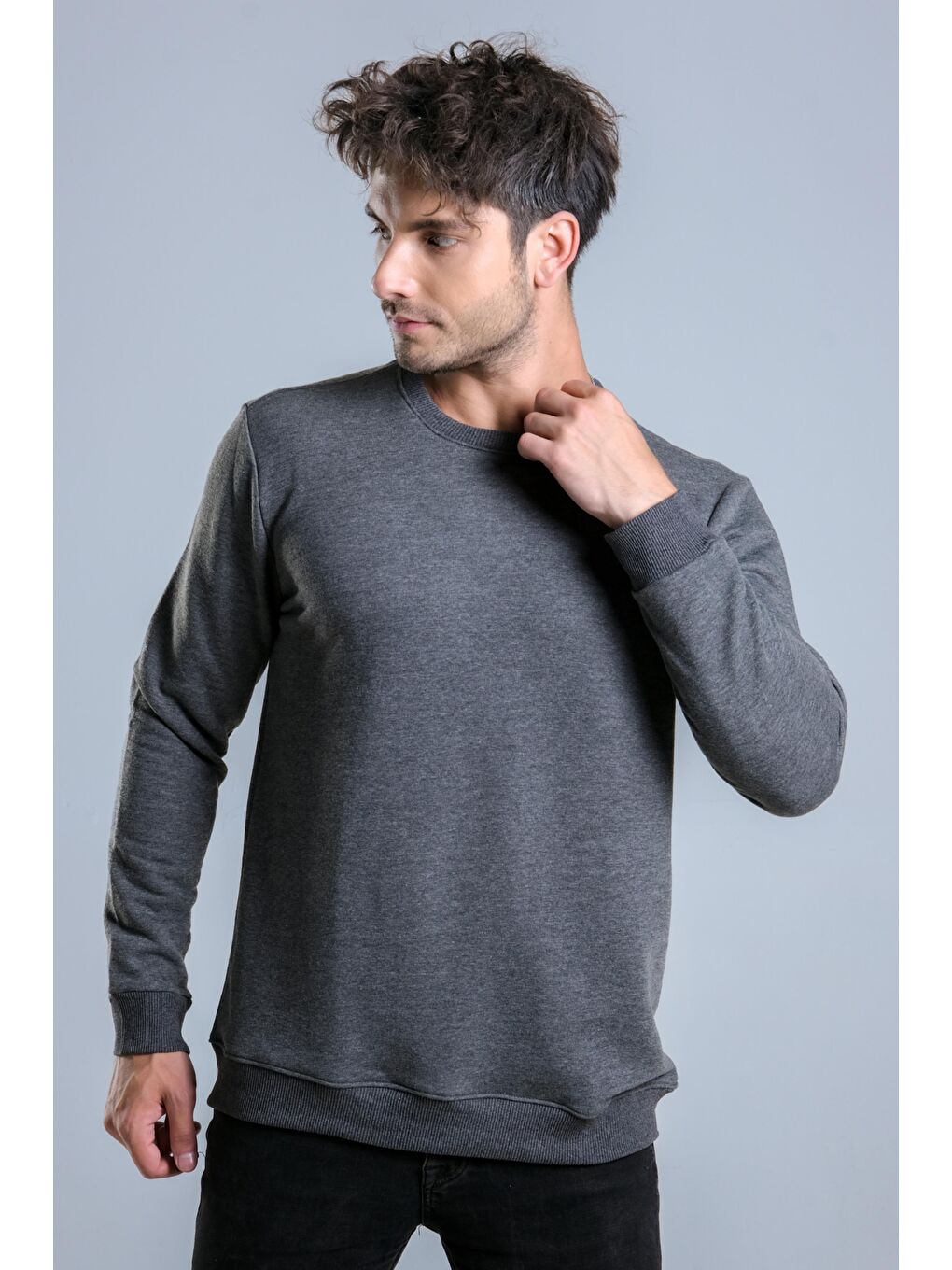 Gri New Age Baskılı Düz Sweatshirt MAR ÖR300-1