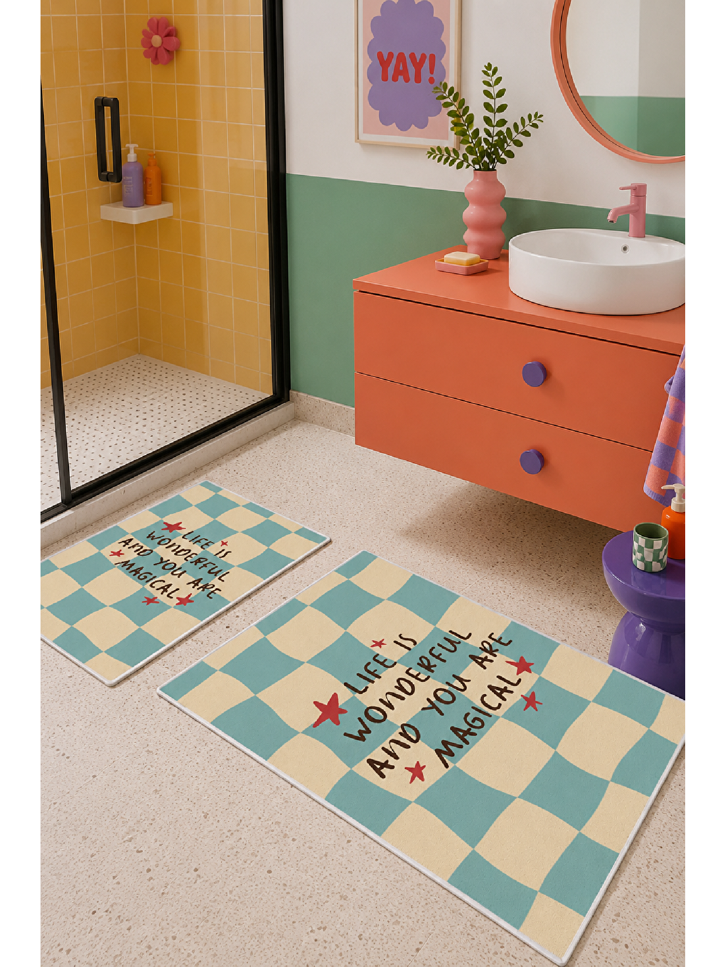 Mavi Bej You Do Not Have To Be Perfect Yazılı Banyo Paspası 2’li Set-5