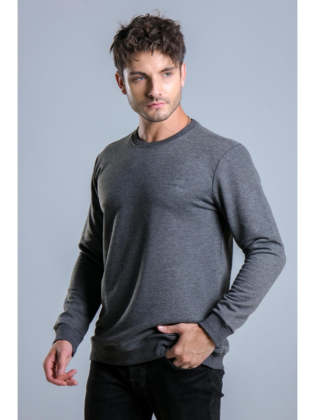 Gri New Age Baskılı Düz Sweatshirt MAR ÖR300-2