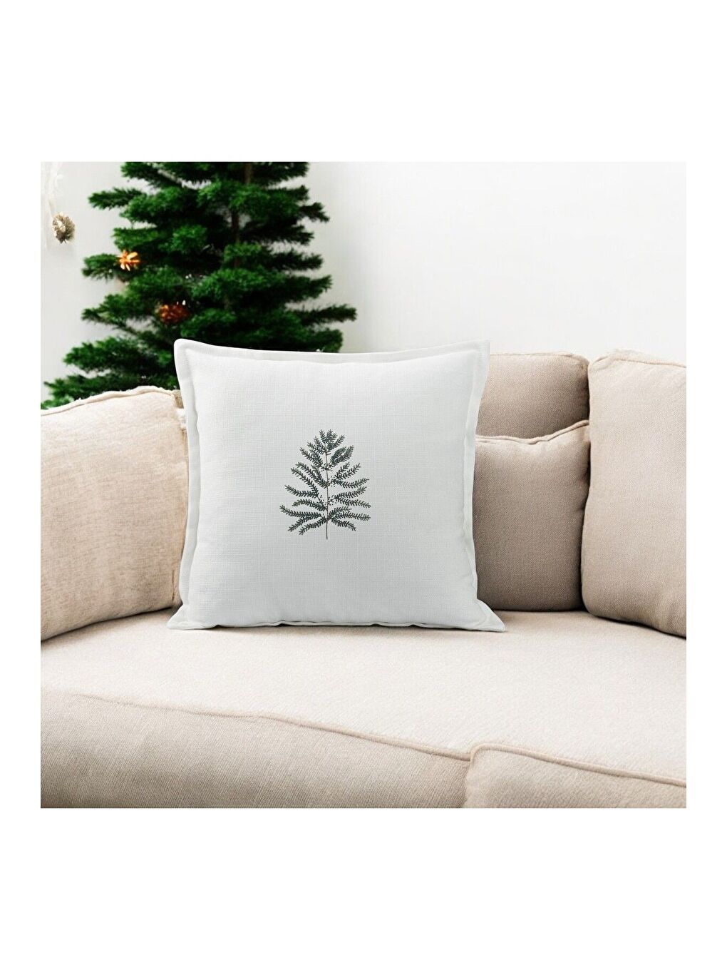 Haki Minimalist Desen El Nakışı Dekoratif Kırlent Kılıfı 43x43-1