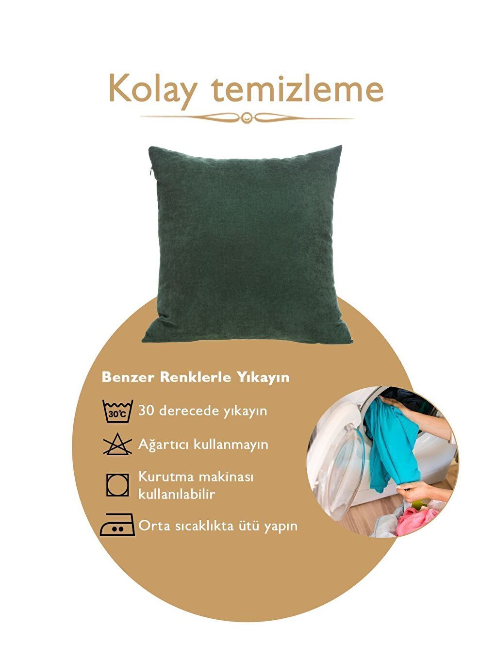 Yeşil Kırlent Kılıfı Dekoratif Düz Sade Panoroma 588 Punch Yapılabilir Panç-7