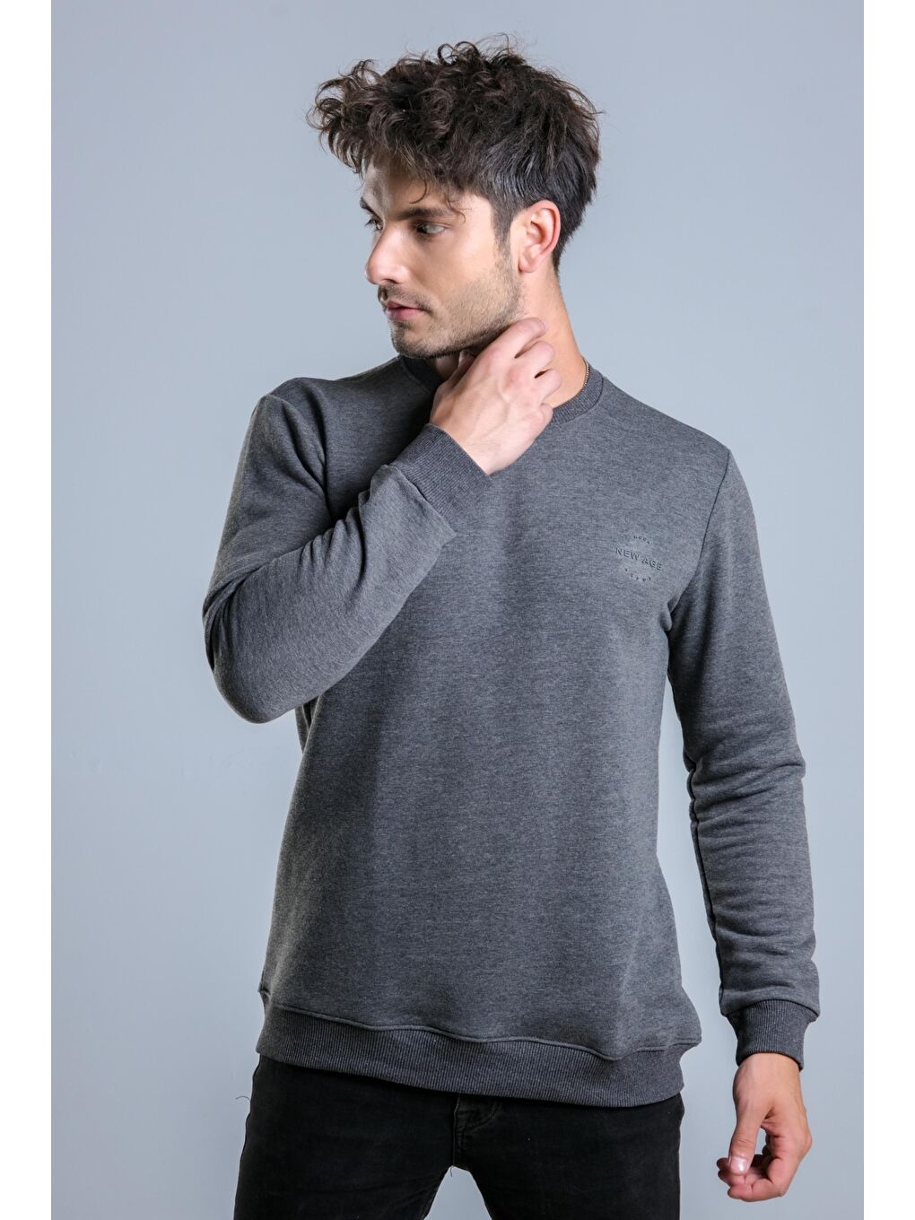 Gri New Age Baskılı Düz Sweatshirt MAR ÖR300-3