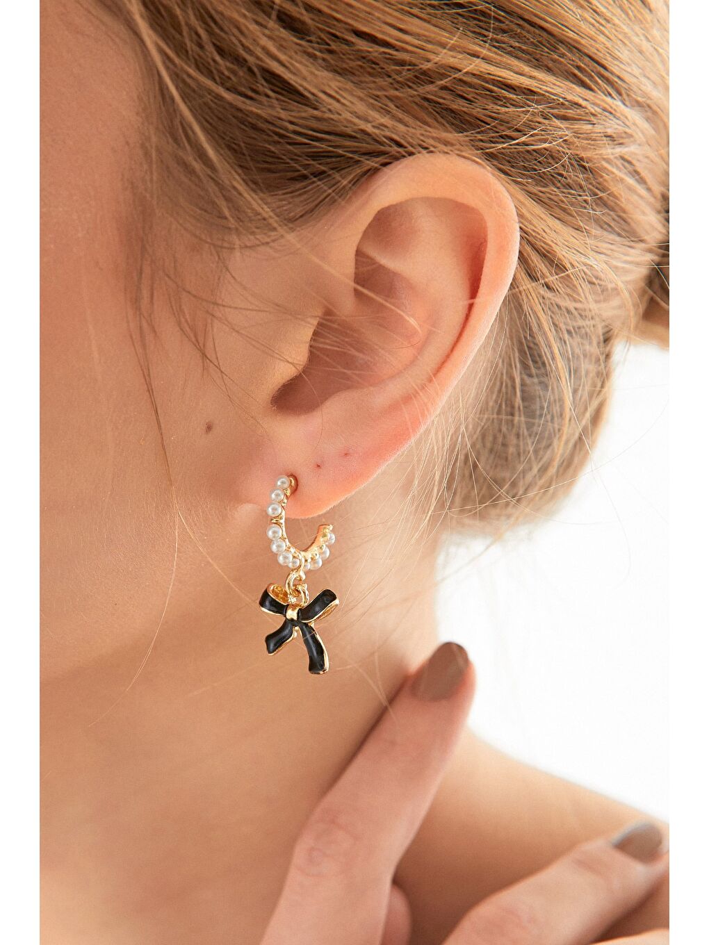 Sarı Kurdeleli Boncuklu Küpe-1