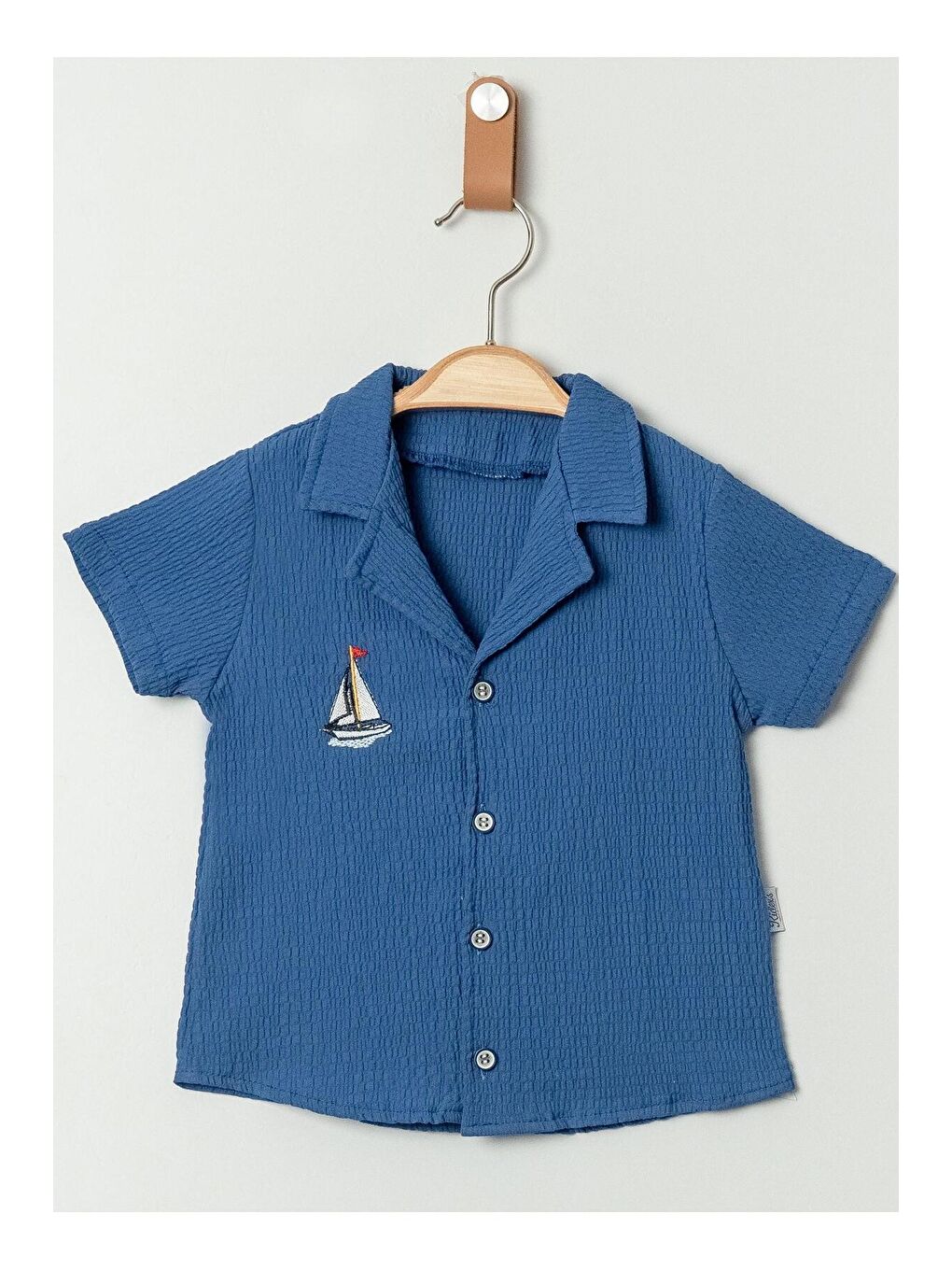 Mavi Gömlek Yelken Desenli Belden Ayarlanabilir Kısa Kollu Şortlu 3'lü Takım-5