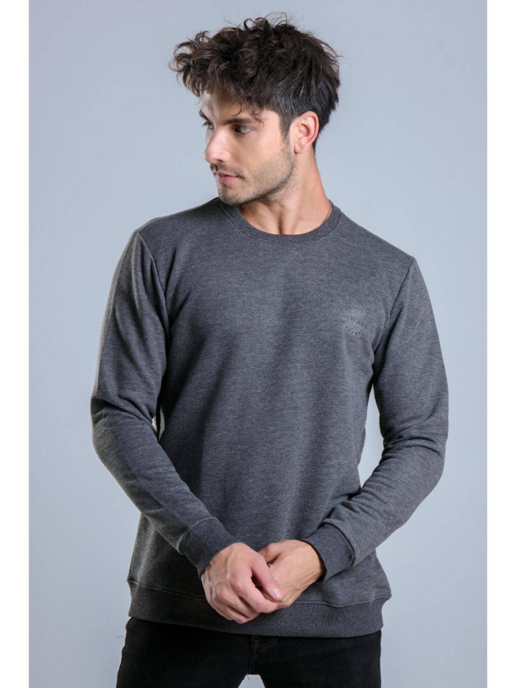 Gri New Age Baskılı Düz Sweatshirt MAR ÖR300-5