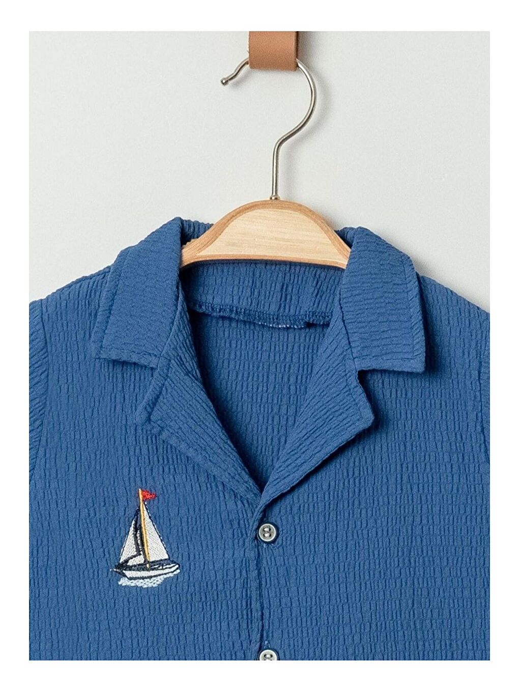 Mavi Gömlek Yelken Desenli Belden Ayarlanabilir Kısa Kollu Şortlu 3'lü Takım-6