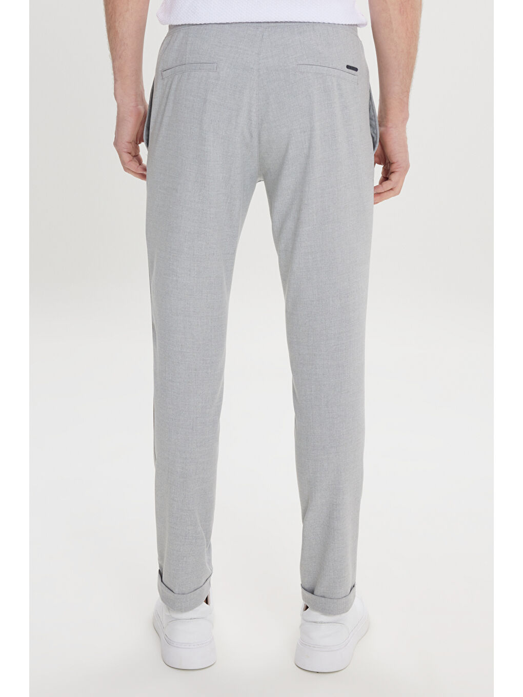 Erkek Gri Slim Fit Rahat Kesim Beli Bağlamalı Yan Cepli Jogger Pantolon-6