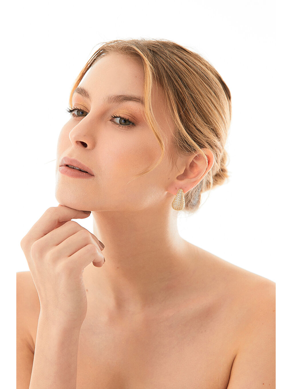 Sarı Su Damlası Taşlı Küpe-2