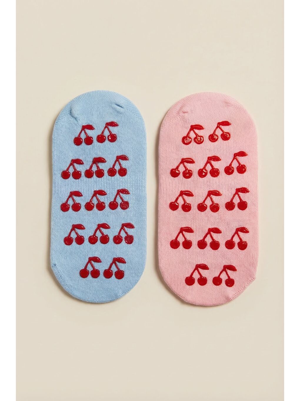 Karışık Kadın 2'Li Kirazlı Görünmez Babet Çorap-1