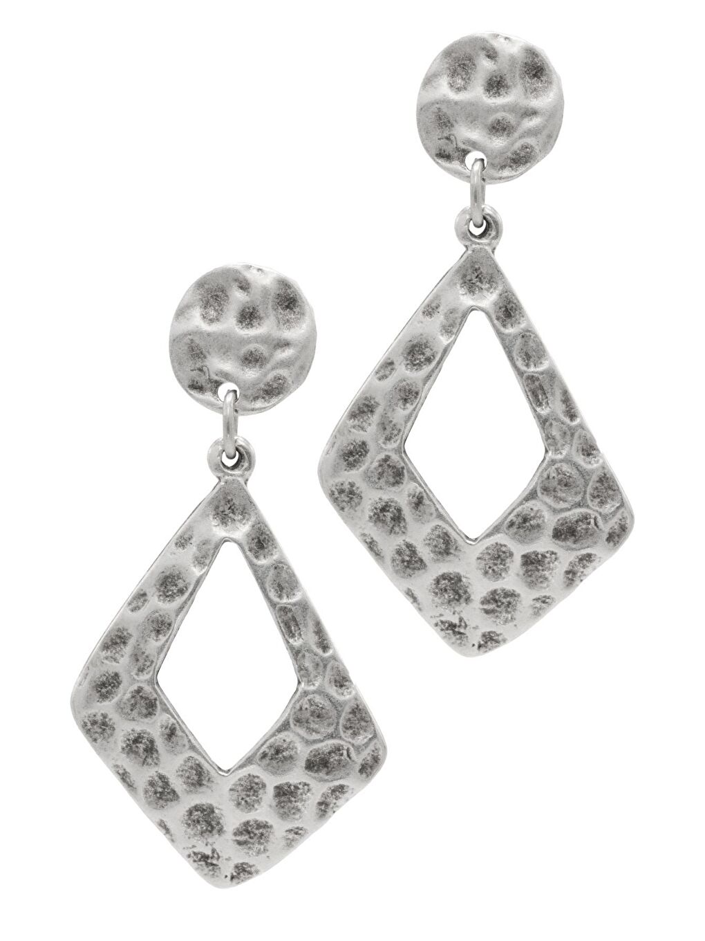 Gri Kadın Antik Gümüş Kaplama Çivili Model Kabartma Baskılı Geometrik Formlu Küpe