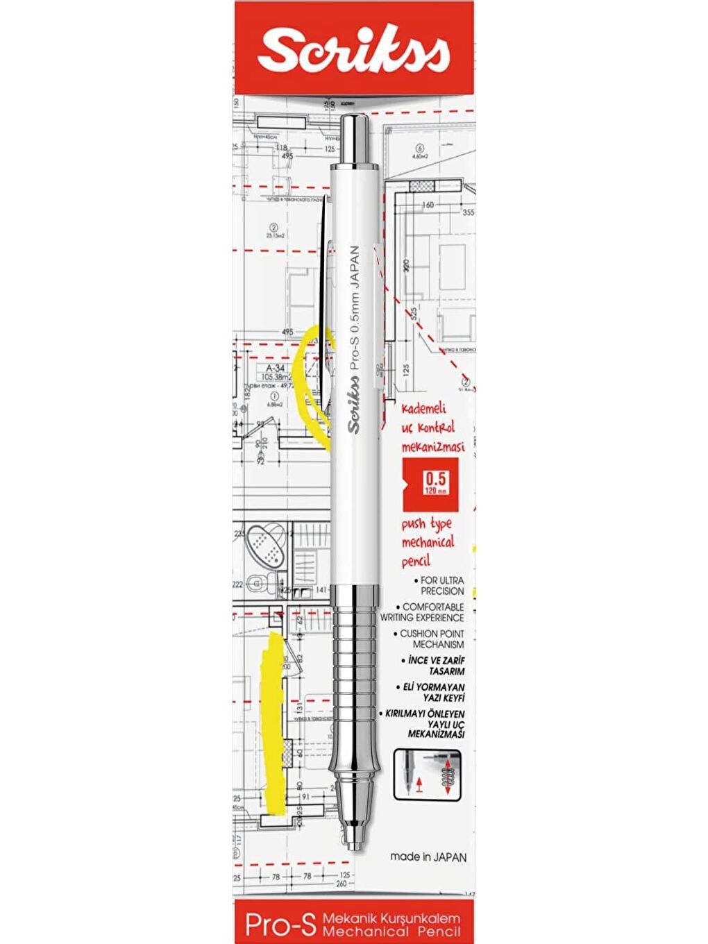 Scrikss Beyaz Pro-S Mekanik Versatil Uçlu Kalem Şeffaf Ambalaj 0.5 - 2