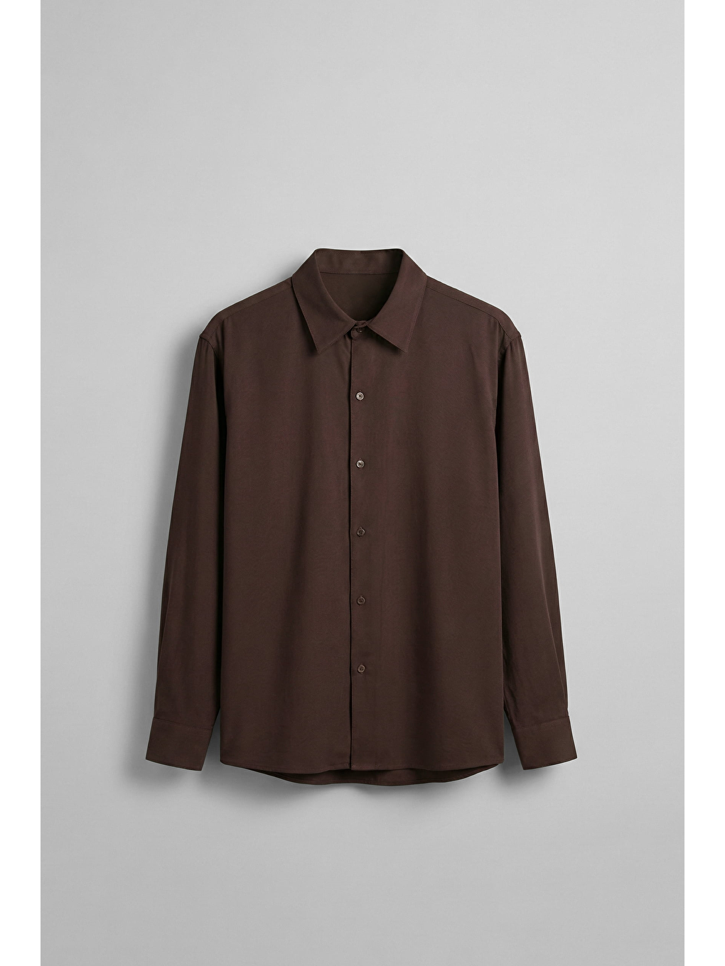 Erkek Relaxed Fit Uzun Kollu Basic Gömlek Kahverengi