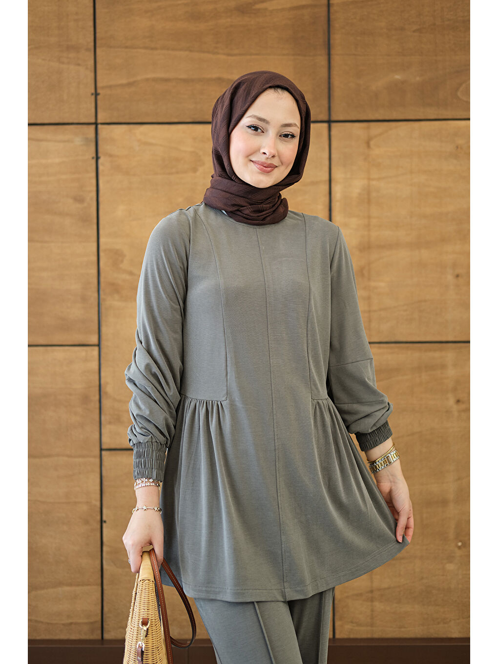 Kadın Önü Çima Ve Büzgü Detay İkili Takım Küf Yeşil-1