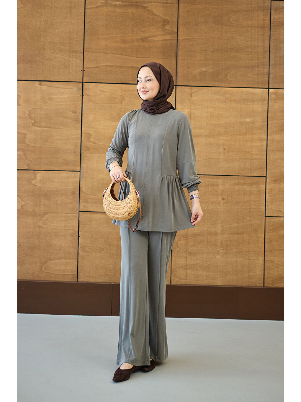 Kadın Önü Çima Ve Büzgü Detay İkili Takım Küf Yeşil-2