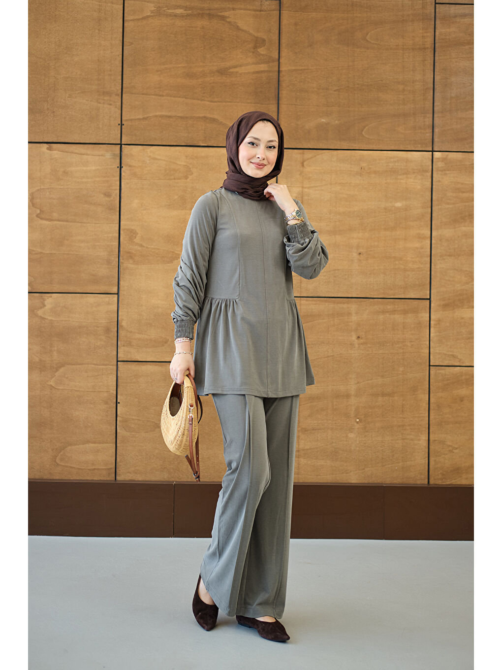 Kadın Önü Çima Ve Büzgü Detay İkili Takım Küf Yeşil-3