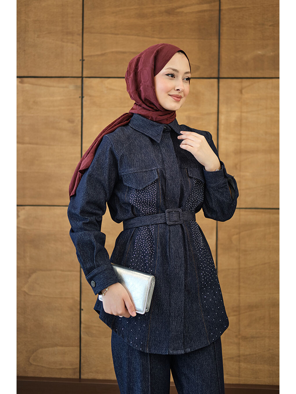 Kadın Süs Dikiş Detay Jean Takım Lacivert-1