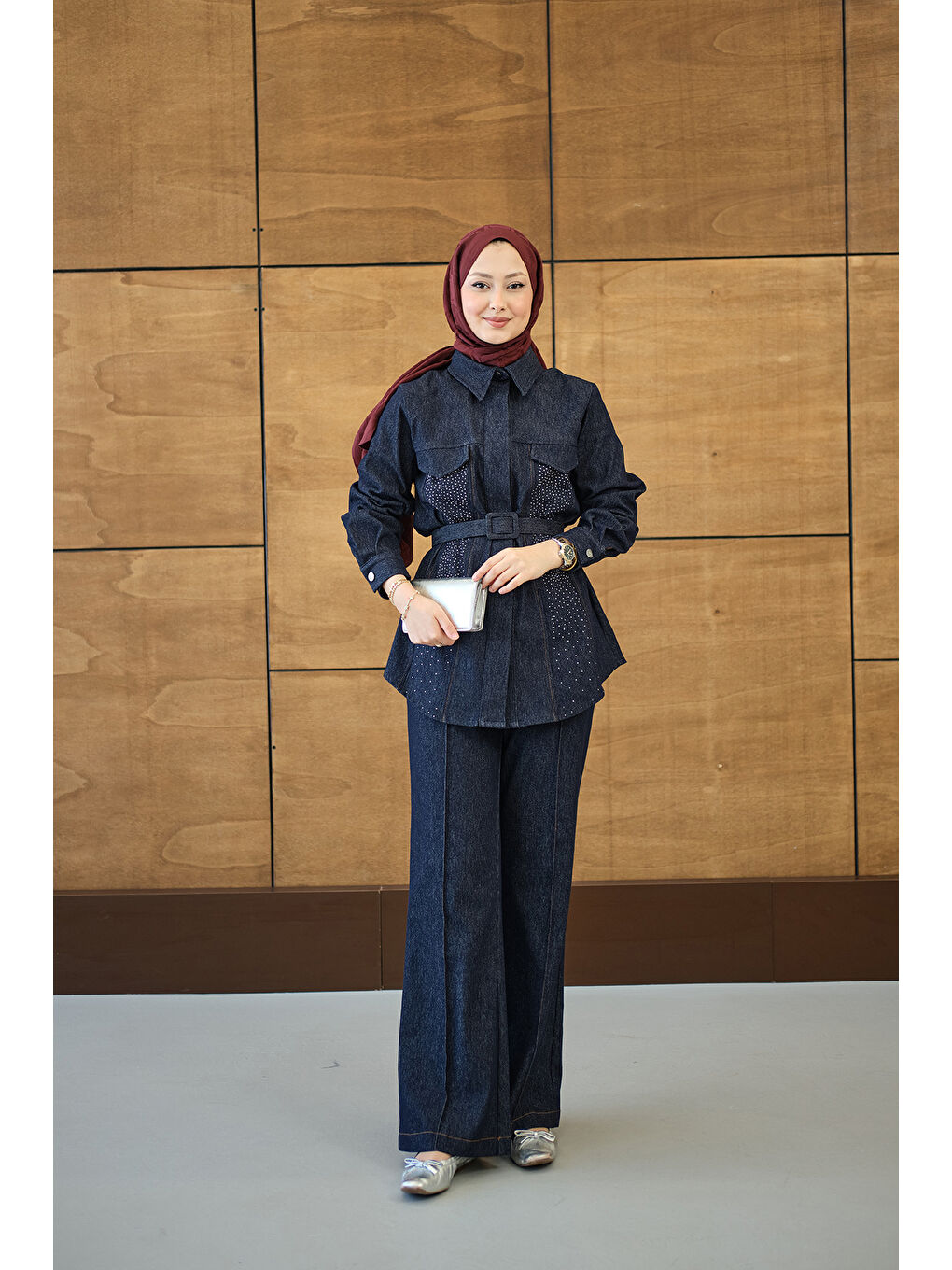 Kadın Süs Dikiş Detay Jean Takım Lacivert-2