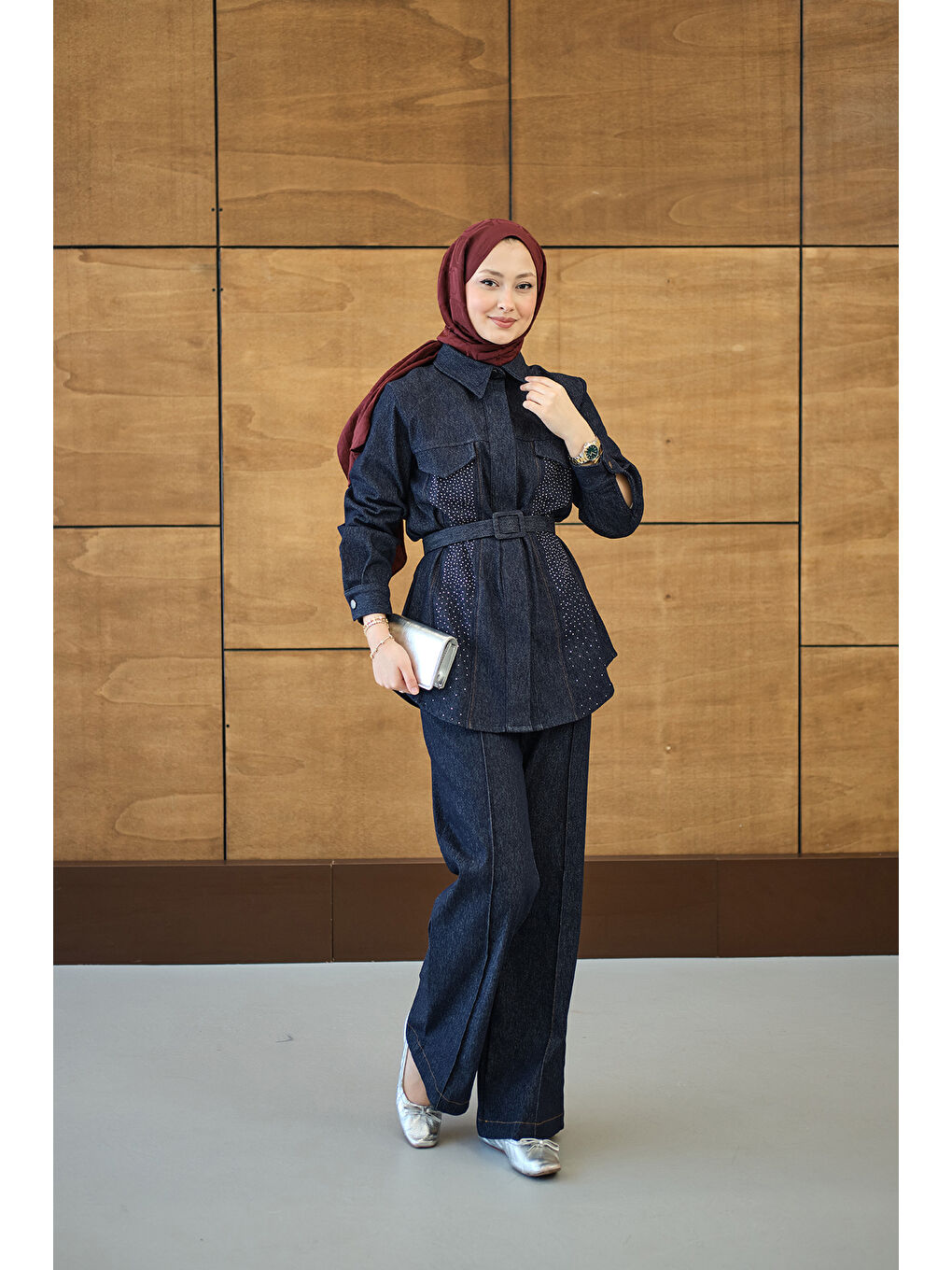 Kadın Süs Dikiş Detay Jean Takım Lacivert-3