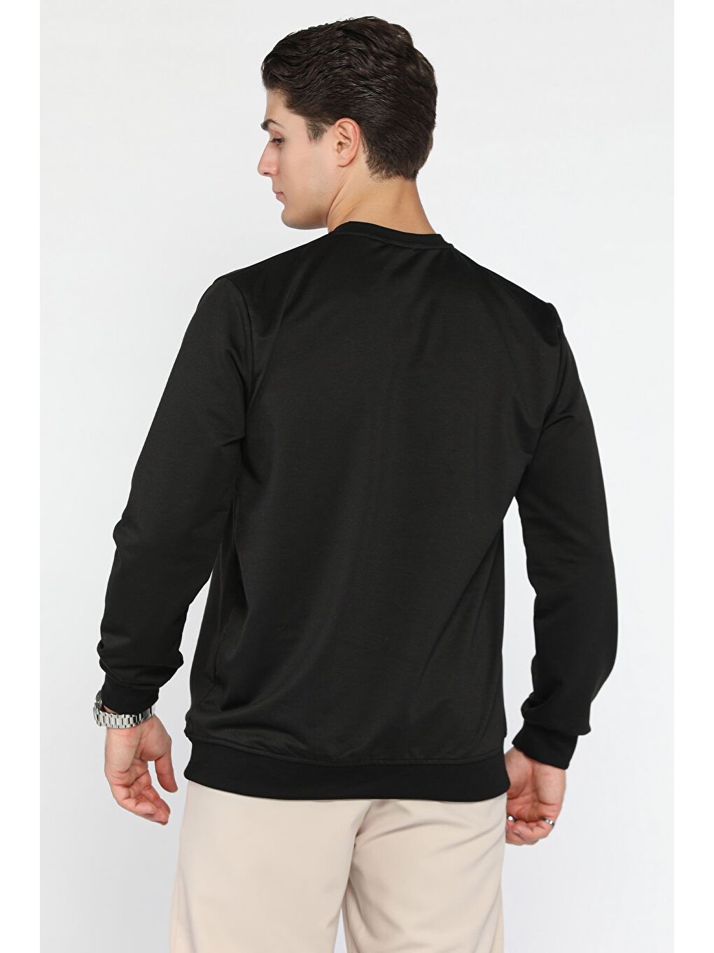 Siyah Erkek Bisiklet Yaka Baskılı Sweatshirt-2