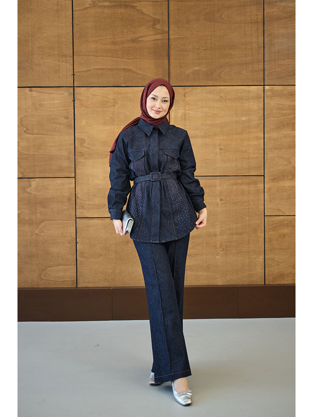 Kadın Süs Dikiş Detay Jean Takım Lacivert-4